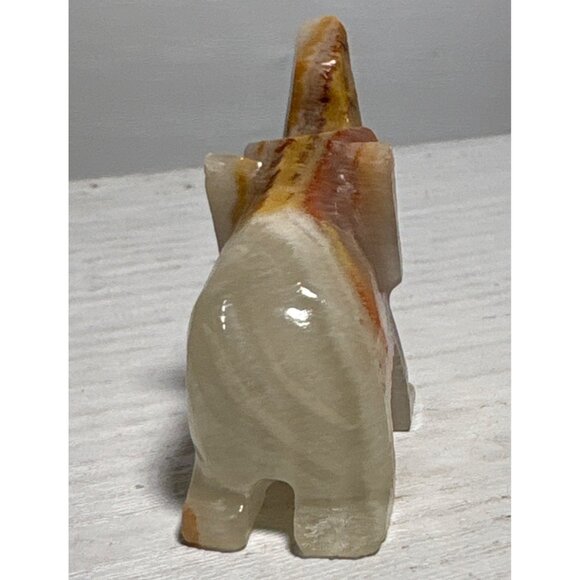 Small Hand Carved Onyx Elephant Figurine With Natural Beige & Orange Tones 1.75" - Picture 3 of 8